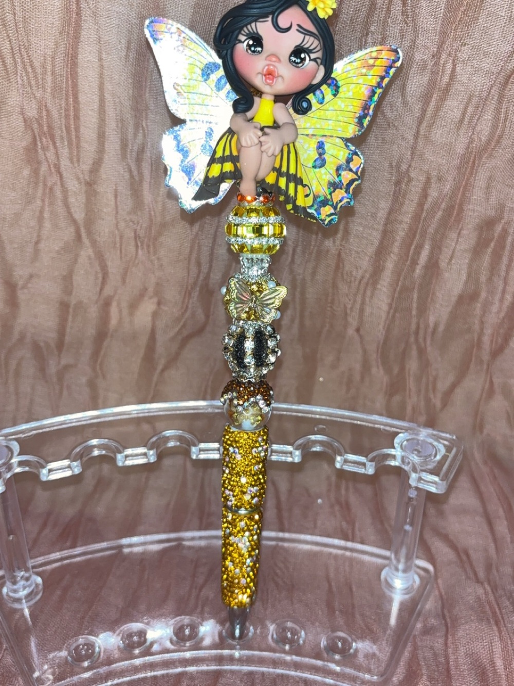 Yellow Butterfly Fairy Beaded Glitter Pen